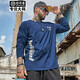 紡布者長(cháng)袖T恤男春秋款加肥加大寬松潮流胖子印花大碼男裝休閑肥佬上衣 藍色 3XL（175-200斤）
