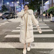 amber heey羽絨服女中長(cháng)款2025新款品牌輕薄暖冬裝寬松白鴨絨大毛領(lǐng)女士外套 米白色 S 85-125斤