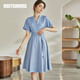 ROEYSHOUSE羅衣氣質(zhì)通勤西裝連衣裙女夏裝新款知性藍色a擺中裙08666 藍色 L