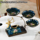 欧斯若欧式干果盘厨具客厅茶几创意装饰品多功能纸巾盒三层家用陶瓷果盘 蓝色三格果盘