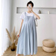綾庭鷹時(shí)尚孕婦夏裝連衣裙套裝夏季寬松拼接短袖假兩件孕婦裙子 713#假兩件裙藍色 L