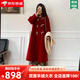 KMZOE紅色雙面羊絨呢子大衣女秋冬2024新款小個(gè)子牛角扣毛呢外套中長(cháng)款 紅色（禮盒包裝+JD送貨上門(mén)） S 適合106-120斤