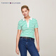 Tommy Hilfiger春夏女裝1985珠地網(wǎng)眼復古條紋五?？坌奚矸I(lǐng)短袖T恤POLO衫 綠白條紋0CH L （推薦：115-125斤）