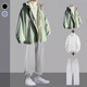 gxmy羊羔絨棉服男冬季外套男士潮牌寬松連帽棉衣服男裝加絨厚棉襖套裝 綠色棉衣+白毛衣+加絨灰色衛(wèi)褲 XL 建議130-150斤