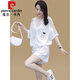 皮爾卡丹（pierre cardin）休閑時(shí)尚套裝女夏季新款洋氣減齡寬松蝙蝠衫運(yùn)動(dòng)短褲兩件套套裝 白色 L