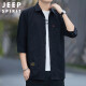 吉普（JEEP）衬衫男夏季衬衣男士外套休闲七分袖男装短袖宽松衬衫 黑色 XL 