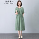 衣典零一（LEDIALYI）2025夏季女裝新款休閑氣質(zhì)中年顯瘦遮肚子棉麻連衣裙亞麻裙子夏天 綠色 M （建議90-112斤）