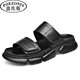 波佐斯（POEZONIS）涼拖鞋男夏季真皮新款潮流外穿牛皮時(shí)尚男士拖鞋室外沙灘鞋男 黑色 42