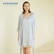 舒雅（Schiesser）女士浴袍50D緞面雪紡蕾絲花邊浴袍家居睡袍E1/19672R 淺藍7802 M
