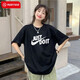 耐克（NIKE）女裝短袖男裝上衣 2025秋季款新款跑步服棉質(zhì)休閑寬松圓領(lǐng)T恤 黑色偏大/JUST DO IT XL