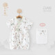 木生棉女寶寶連體衣夏季薄款新生兒純棉哈衣爬服嬰兒短袖國風(fēng)外出衣服 白色/花開(kāi)茶靡 80cm
