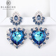 【女神禮】布蘭琪Blanche水晶海洋之心長(cháng)款耳環(huán)豪華宴會(huì )愛(ài)心耳墜新娘耳飾女 藍色