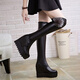 長(cháng)筒靴女過(guò)膝高跟坡跟彈力長(cháng)靴內增高靴秋冬季新款軟底防滑厚底高筒長(cháng)靴 黑色毛球 36