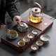 唐豐整套青花汝窯茶具茶臺燒水壺一體全自動(dòng)茶盤(pán)家用辦公高檔泡茶煮茶 胡桃色石面+優(yōu)雅壺+繁花石瓢9頭