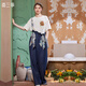 兩三事兩三事梵高背帶牛仔褲女2025夏季新款復(fù)古慵懶寬松休閑褲穿花引蝶 牛仔藍(lán) M