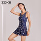 洲克（ZOKE）ZOKEzoke洲克女士連體泳衣顯瘦遮肚仙女范122501544 深蘭花組 XL