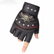 炫世檸檬鉚釘海盜骷髏頭健身運動(dòng)半指手套男女演出街舞表演霹靂舞騎行手套 海盜頭半指 骷髏頭黑色 均碼 海盜頭半指 黑色