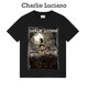 Charlie Luciano人物稻草印花短袖夏季新款情侶男女同款潮流潮牌國(guó)潮CL上衣T恤男 黑色 M 170