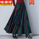 恒源祥秋冬季新款民族風(fēng)復古高腰半身裙中長(cháng)款冬裙大碼舞裙子大擺長(cháng)裙女 藍底樹(shù)葉 XL