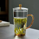 融俊耐熱玻璃杯帶把綠茶杯高檔龍井辦公室水杯子透明帶蓋玻璃喝水杯 春意-黃晶款300ml
