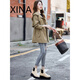 犀納（XINA）潮牌風(fēng)衣女中長款2023年春季新款薄款大衣小個子收腰顯瘦連帽外套 卡其色 L（111-130）斤