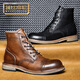 班比帝倫固特異工裝靴男頭層牛皮拉鏈英倫風(fēng)復古短靴中幫馬丁靴男真皮機車(chē) 棕色 41