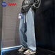 NASA GISS官方潮牌聯(lián)名牛仔褲男日系街頭寬松直筒運動休閑褲男 中藍 XL 
