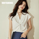 ROEYSHOUSE羅衣別致扭結純色襯衫女夏裝新款知性襯衣短袖上衣08759 白色 L