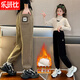 樂班比女童褲子2023冬季新款加厚休閑棉褲兒童中大童裝外穿一體加絨長褲 卡其色一體絨 140(建議身高135CM)
