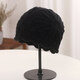 尊題（zunti）帽子女冬新款鏤空鉤花時(shí)尚蕾絲花邊包頭帽針織毛線(xiàn)帽月子帽冬帽 黑色