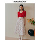 MAXRIENY【商場(chǎng)同款】夏日柔美氛圍木耳邊鏤空小紅莓針織開(kāi)衫上衣 紅色 S 01