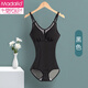 莫代爾吊帶連體塑身衣帶胸罩一體式夏季免穿文胸收腹提臀美體束身內衣女 (1件裝)黑色 M 【適合94-108斤】
