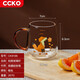 CCKO 玻璃杯 家用兒童牛奶杯帶刻度耐熱帶把手果汁杯水杯茶杯咖啡杯 350ML（橙色）