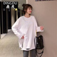 鼎度（DINGDU）秋衣女外穿2020新款春白色長袖T恤女韓版寬松中長款打底衫ins上衣 01#破洞(春款) L
