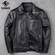 VIIBOY真皮皮衣男士機車(chē)騎行服立領(lǐng)皮夾克男短款休閑進(jìn)口頭層牛皮潮外套 黑色 2XL （165斤-180斤）