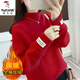 啄木鳥(niǎo)2025秋冬新款羊毛衫女水毛衣套頭學(xué)生加絨加厚寬松半高領(lǐng)針織 大紅色【加/絨加厚】 【收藏送】 S 建議80-95斤