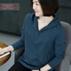 橫行道2026新款女裝連帽黑色休閑寬松簡(jiǎn)約長(cháng)袖竹節棉打底衫t恤上衣春裝 牛仔藍 3XL
