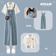 喜詩萊 CESLAY夏季套裝2025女學(xué)生韓版寬松短袖t恤polo衫+薄款牛仔背帶褲兩件套 短袖polo衫+牛仔背帶褲(兩件套) S 【建議95斤以下】