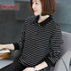 橫行道2026新款條紋休閑寬松長(cháng)袖打底衫女裝有領(lǐng)上衣t恤春裝翻領(lǐng)體恤 黑大白小 2XL