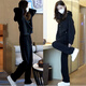 瑪嬌媚（Majiaomei）衛(wèi)衣女休閑運(yùn)動(dòng)套裝女2025年春秋新款女裝韓版寬松顯瘦連帽上衣女 9708黑色（拉鏈） XL