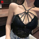 思鸞外穿掛脖蕾絲抹胸打底衫少女辣妹名媛內搭白色小背心吊帶蹦迪上衣 黑色 均碼