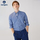 納維凱爾意大利小帆船男士長(cháng)袖襯衫純棉襯衣休閑小格紋刺繡男裝上衣 彩藍/白 M/39