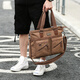 我潮帆布復古手提包男士商務(wù)公文包潮流時(shí)尚斜挎包休閑出行旅行單肩包 咖啡色