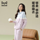 貓人 MIIOW半邊絨睡衣女秋冬季加厚保暖休閑連帽珊瑚絨家居服套裝 紫色 S