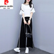 皮爾卡丹（pierre cardin）冰絲休閑套裝女夏季新款減齡時(shí)尚洋氣闊腿褲百搭倆件裝顯瘦減齡 白色套裝【搭配一整套/獨(dú)特/感/ 2XL【135-155斤】
