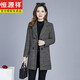 恒源祥毛呢大衣女【加厚保暖】春裝新款中年女裝中長(cháng)款時(shí)尚格子毛呢大衣闊太太秋裝外套精品女裝 灰色 XL建議110斤內穿