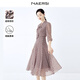 娜爾思（NAERSI）法式飄帶領(lǐng)印花氣質(zhì)通勤雪紡連衣裙新款收腰裙 淡紅色 M