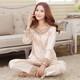 mosojoy韓版春秋薄款女士睡衣女夏季冰絲長(cháng)袖長(cháng)褲套頭蕾絲花邊家居服套裝 A5017長(cháng)女米色. M 碼（建議體重90-105斤）