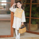 旗鉑旗袍女童春秋2026新款兒童漢服超仙古風(fēng)古裝小女孩民國風(fēng)旗袍 桂葉 旗袍+馬甲 140