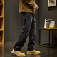 古先森潮牌復古工裝牛仔褲子男士秋冬季新款美式高街寬松直筒休閑長(cháng)褲 黑色 33 【155-165斤】